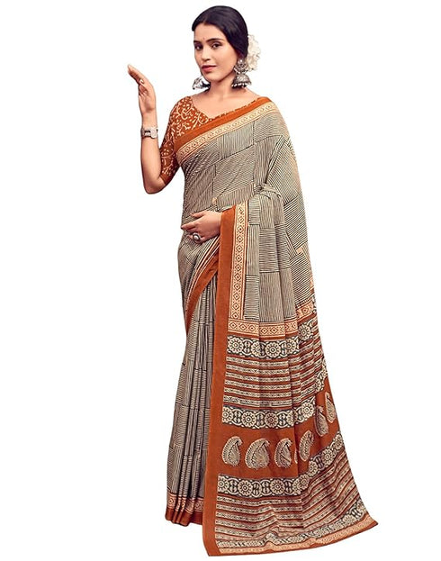 Siril Women'S Printed Cotton Saree With Unstitched Blouse Piece